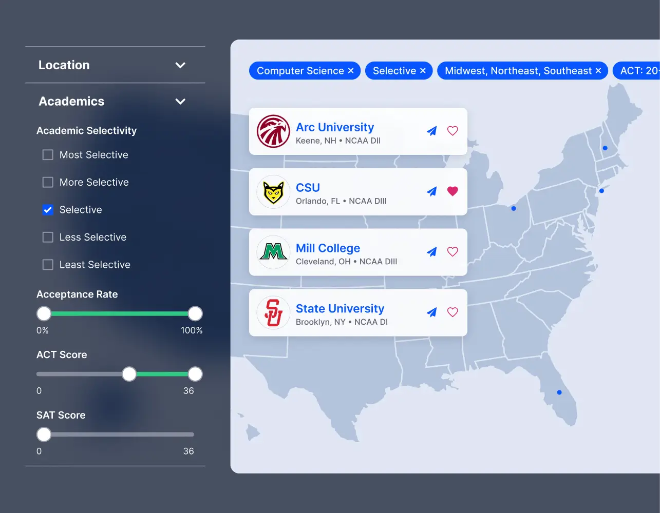SportsRecruits school search and target list